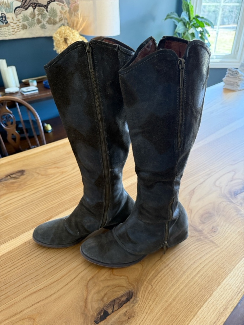 Donald J. Pliner Olive Green Suede Zip Motorcycle Boots